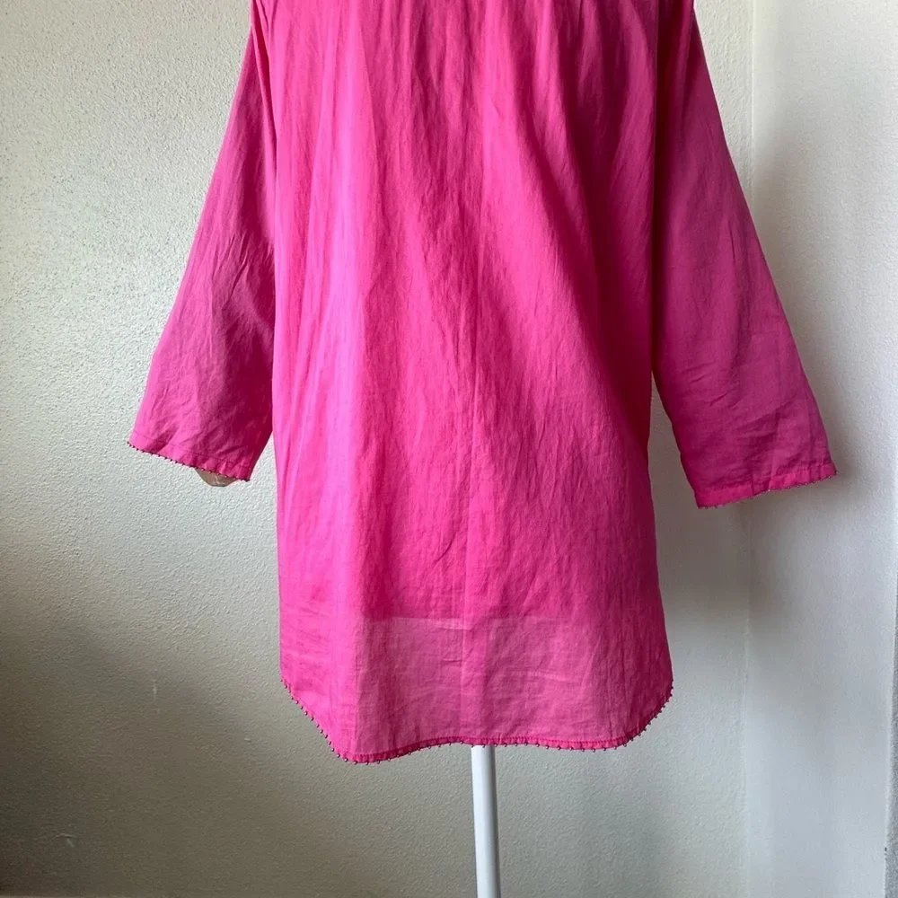 J. Crew Hot Pink V-Neck Tunic Top 100% Cotton Blouse SZ S